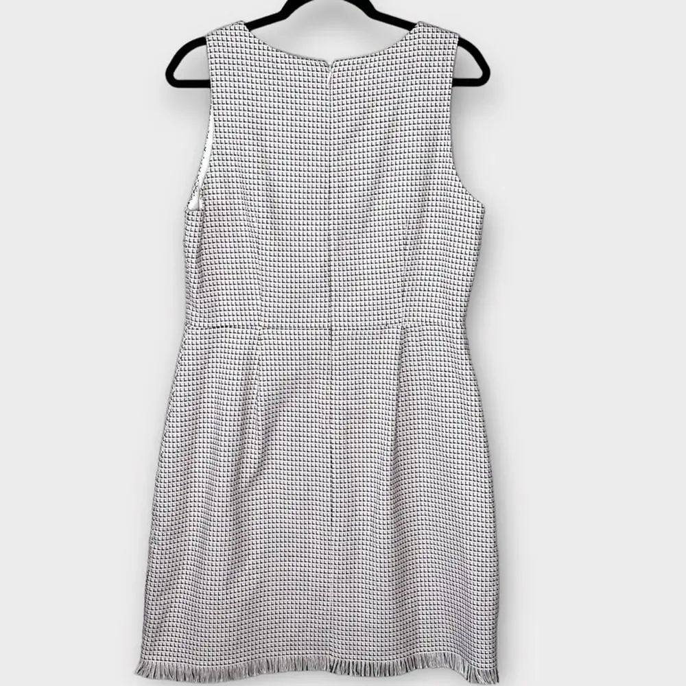 LOFT Pink/White/Black Tweed Fringe Hem Sheath Dress Size 10 office career - Picture 3 of 7